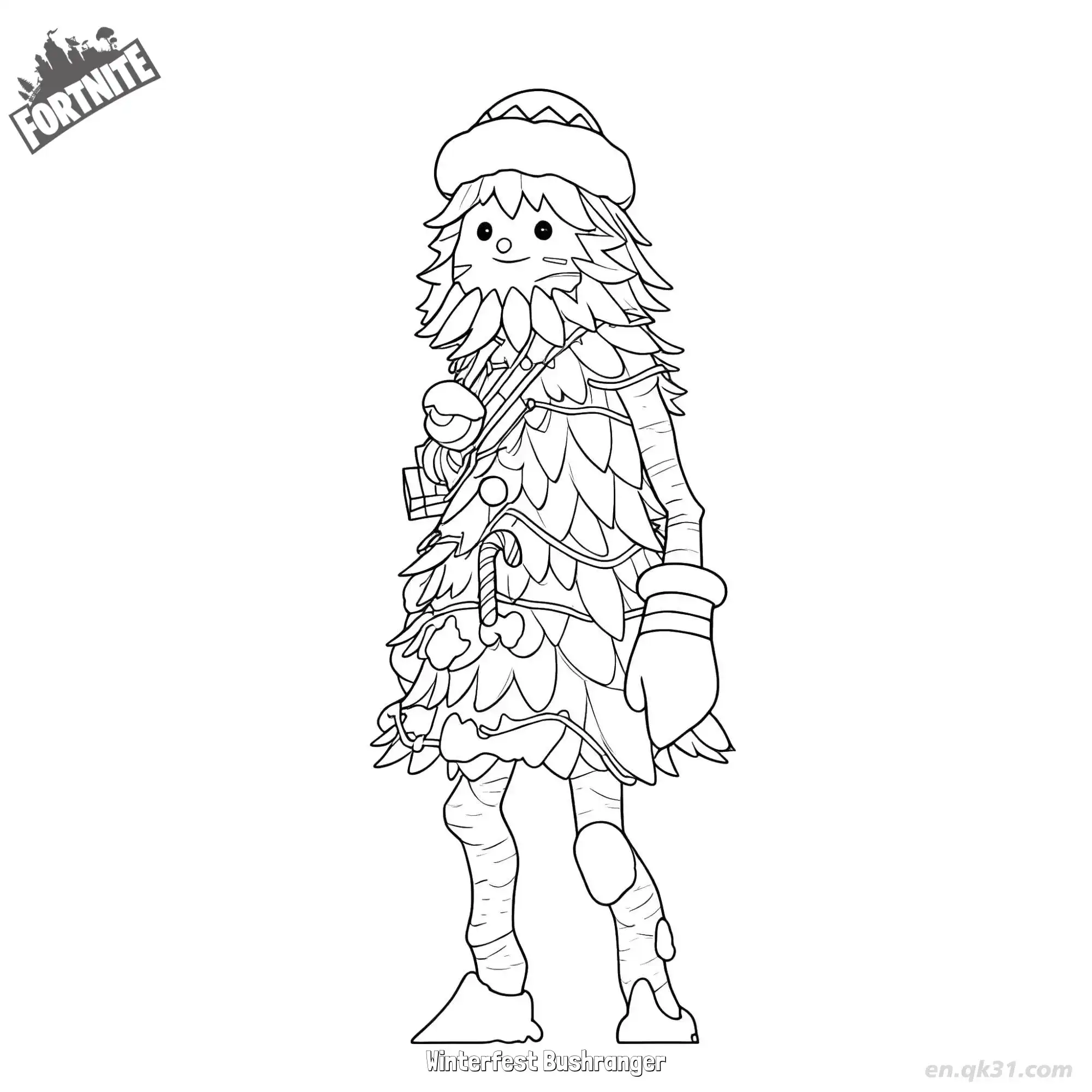 免费 冬季节日丛林游侠 01简笔画 素描 涂鸦 - 免费可打印堡垒之夜 下载PDF 简笔画涂色页
